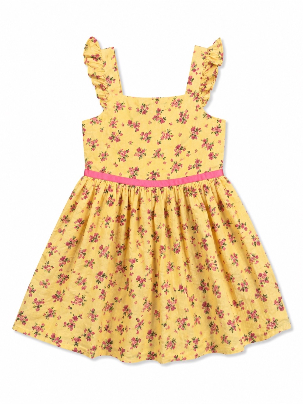 Zunie Girls Floral Sundress Yellow Floral Ruffle Strap Dress Size Medium 7/8
